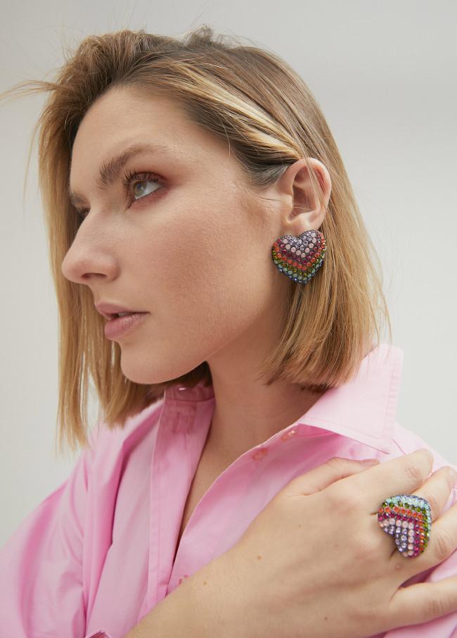 Lola Casademunt Pendientes Maxi Corazón Arcoíris
