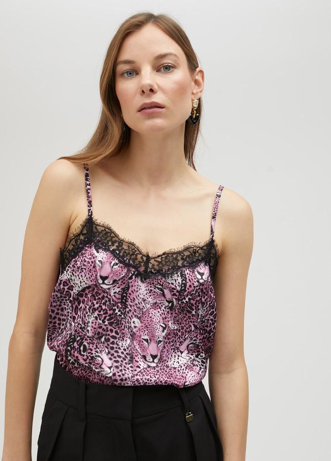 lola casademunt Top Lencero animal print rosa