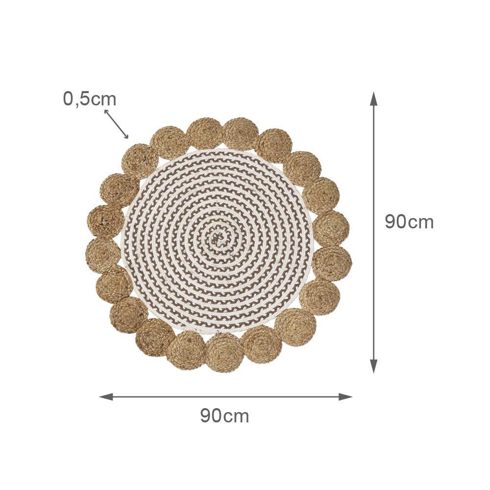 Lolahome Alfombra De Yute De 90 Cm Blanco Y Natural