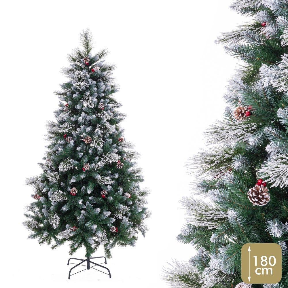 lolahome Árbol de Navidad con acebo y piñas de 180 cm