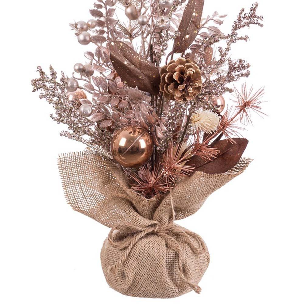 Lolahome Arbolito Navidad Decorado Acebo Y Piñas Cobre Maceta Tela Saco 50 Cm
