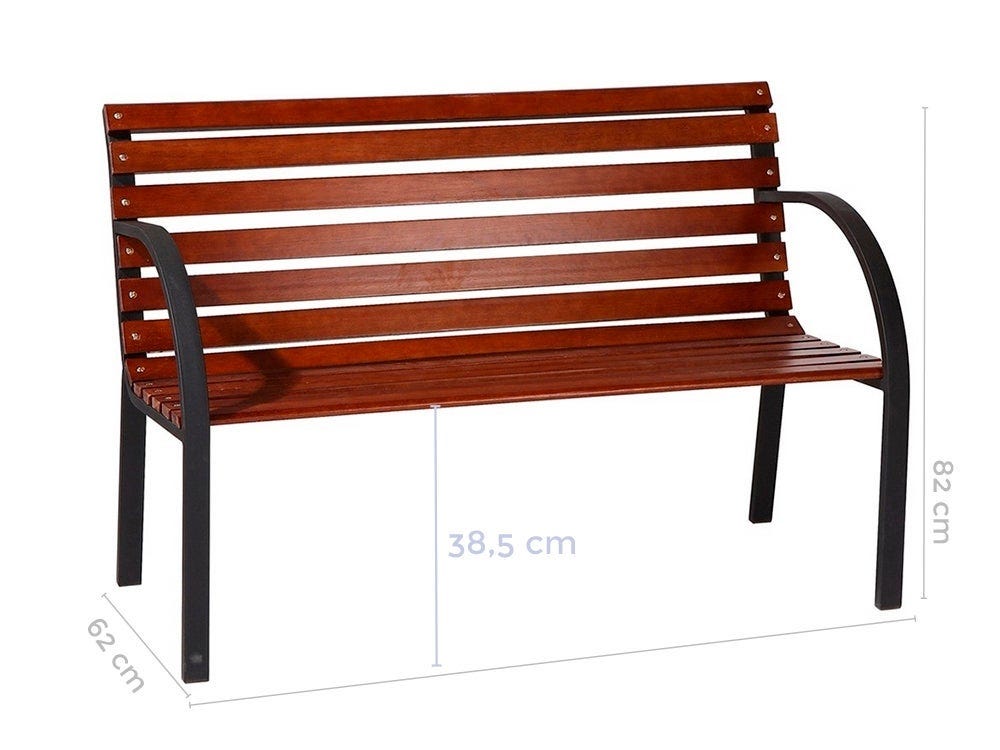 lolahome Banco de Jardín de Acero y madera color Nogal. De 2 Plazas. 120x62x82 cm. Con Respaldo y Apoyabrazos. Tratamiento anticorrosión. Para Exterior jardín terraza. Banco exterior