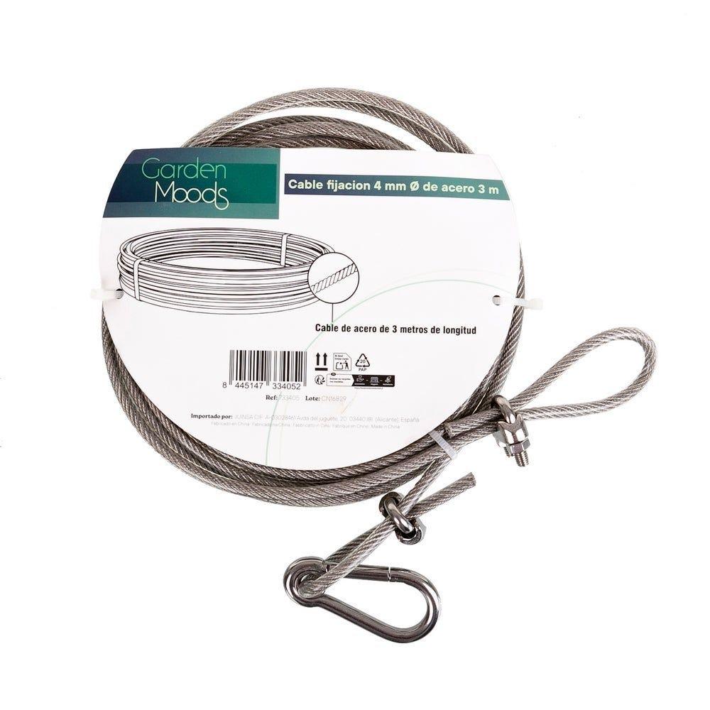 lolahome Cable fijación de Toldo Vela de sombreo. 3 metros de acero galvanizado + Mosquetón. Resistente y Duradero. Para toldo vela Cuadrado Rectangular o Triangular