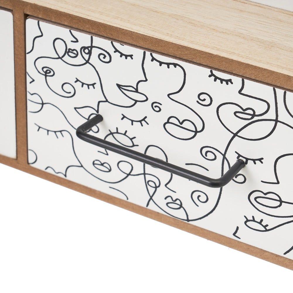 Lolahome Caja Caras De 2 Cajones De Madera Blanca Y Natural De 26x10x18 Cm