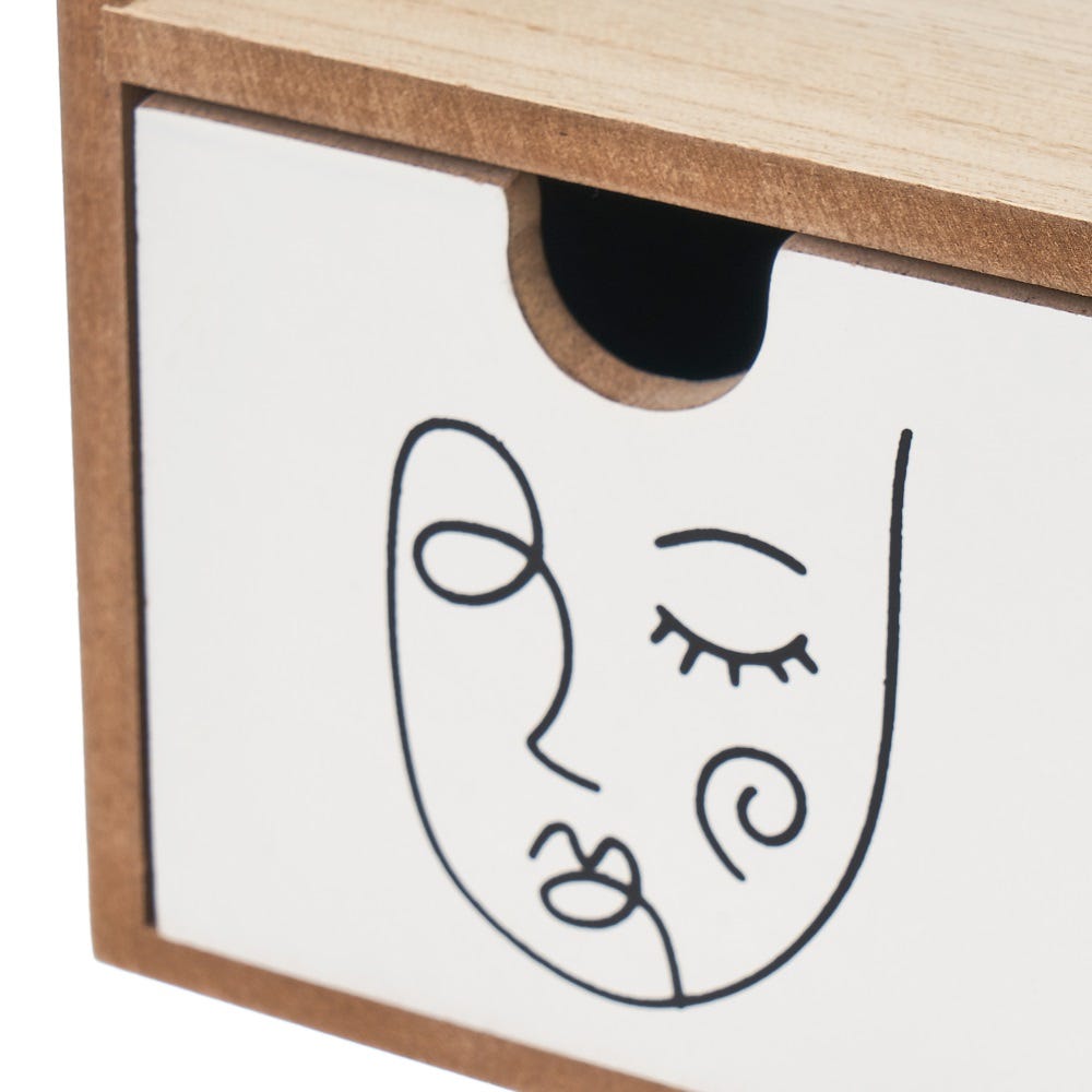 Lolahome Caja Caras De 2 Cajones De Madera Blanca Y Natural De 26x10x18 Cm