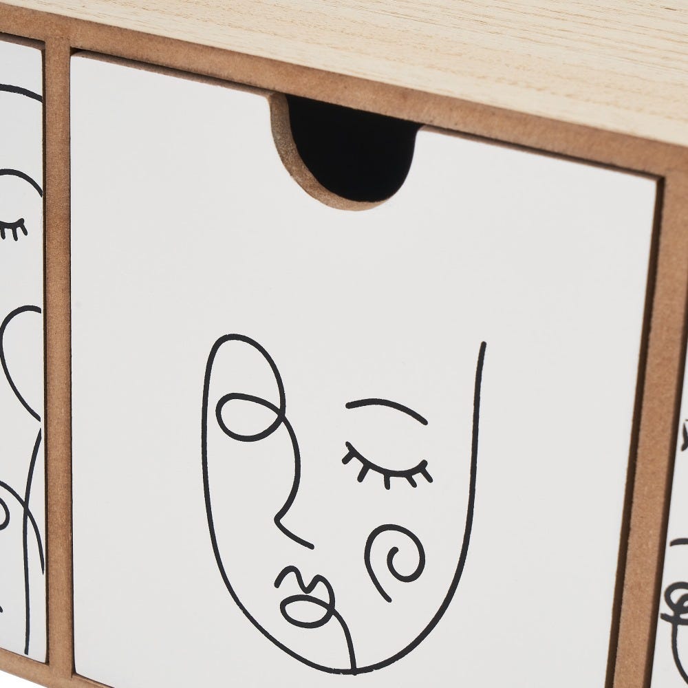 Lolahome Caja Caras De 3 Cajones De Madera Blanca Y Natural De 40x12x20 Cm