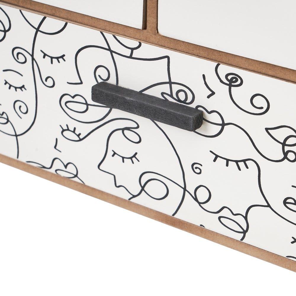 Lolahome Caja Caras De 4 Cajones De Madera Blanca Y Natural De 36x11x22 Cm