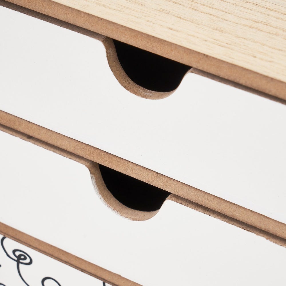 Lolahome Caja Caras De 4 Cajones De Madera Blanca Y Natural De 36x11x22 Cm