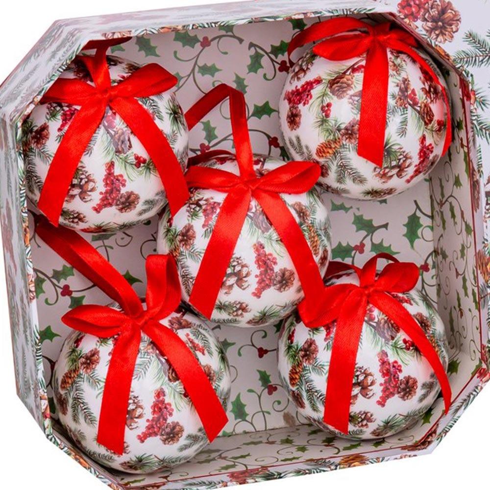 Lolahome Caja De 5 Bolas De Navidad Decoradas Acebo De 7cm
