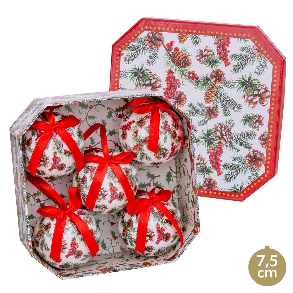 lolahome Caja de 5 bolas de Navidad decoradas acebo de 7cm