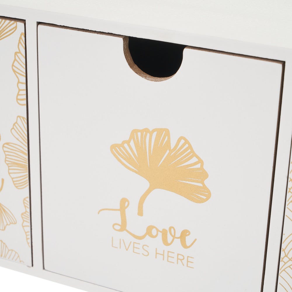Lolahome Caja Hojas De 3 Cajones De Madera Blanca Y Dorada De 40x12x20 Cm