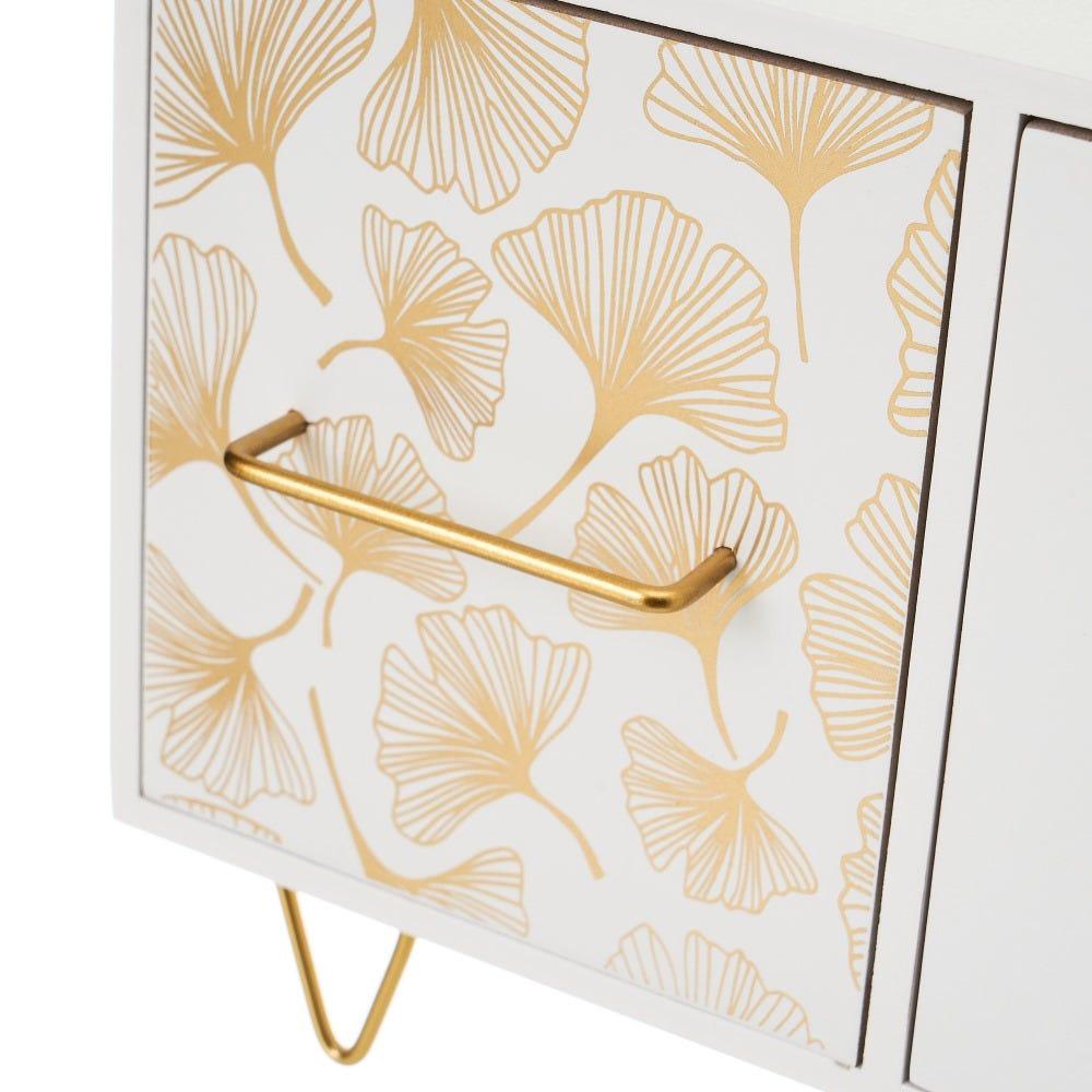 Lolahome Caja Hojas De 3 Cajones De Madera Blanca Y Dorada De 40x12x20 Cm