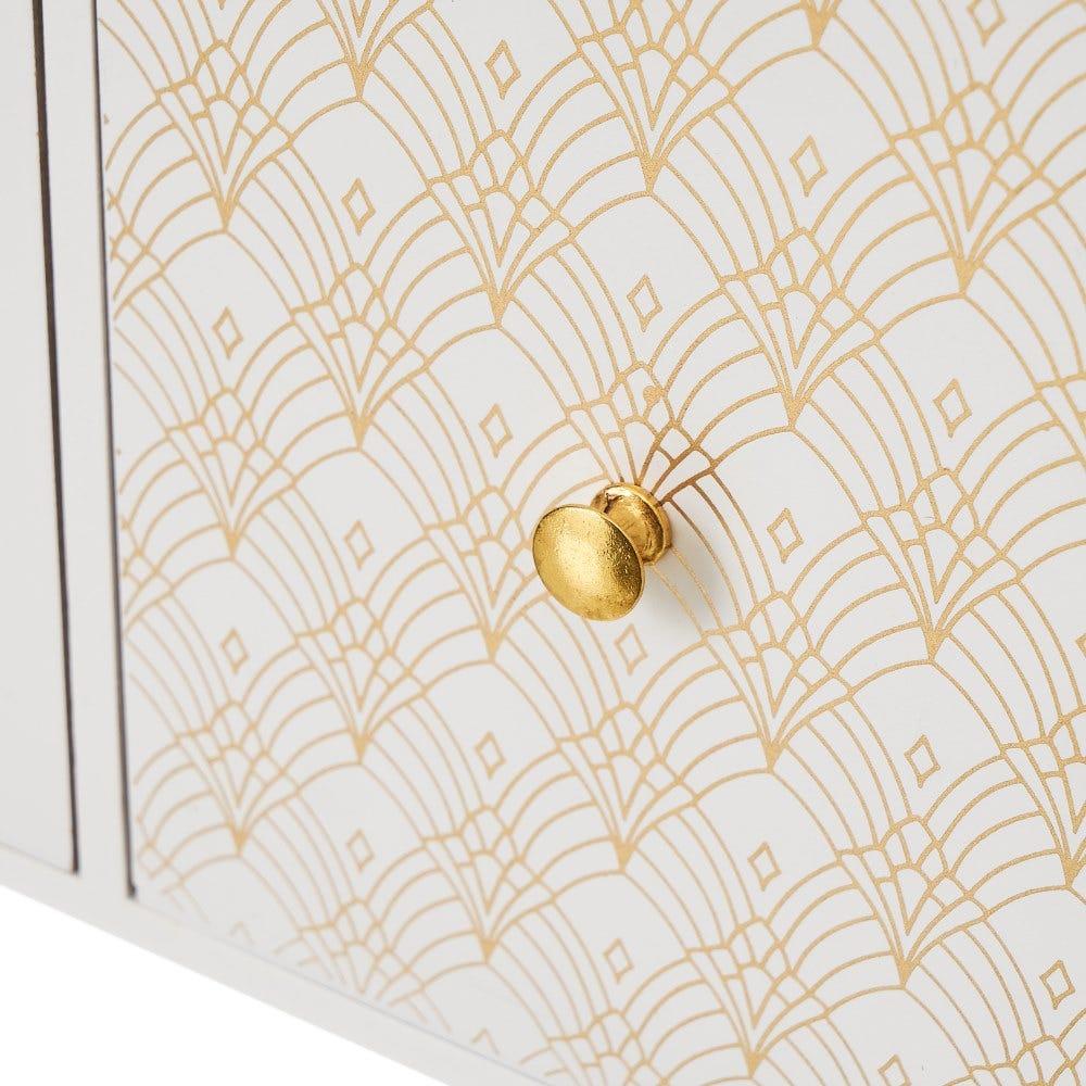 Lolahome Caja Hojas De 3 Cajones De Madera Blanca Y Dorada De 40x12x20 Cm