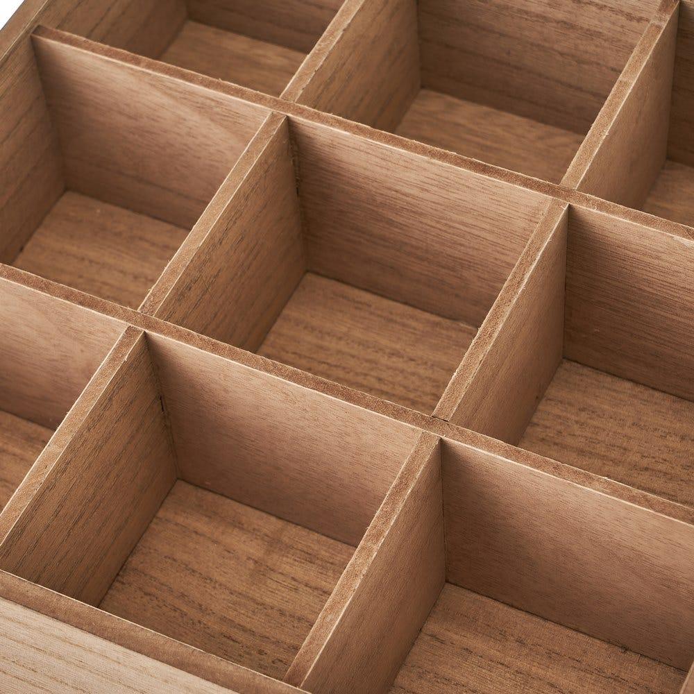 Lolahome Caja Infusiones De Madera Natural Y Cristal Con 9 Compartimentos De 24x24x8 Cm