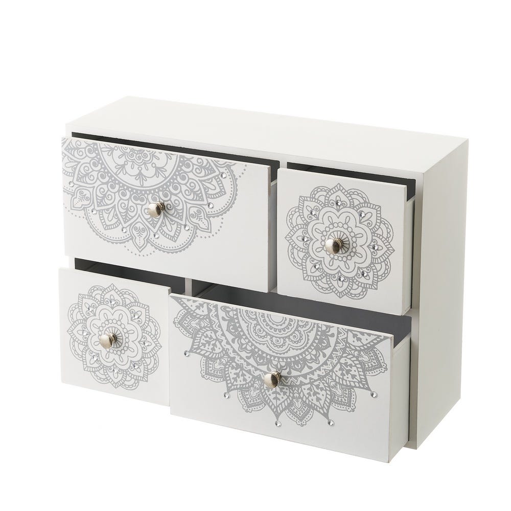 lolahome Caja organizadora mandala de madera blanca de 30x10x22 cm