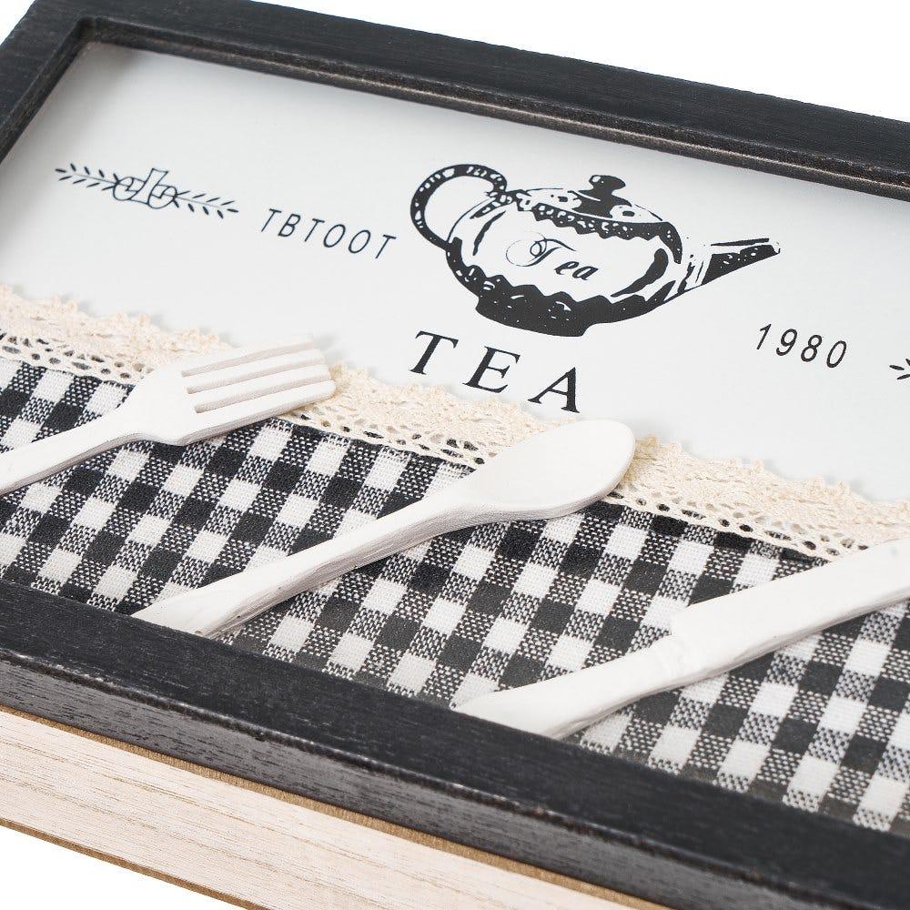 lolahome Caja para té de madera y cristal negra y natural de 23x14x6 cm