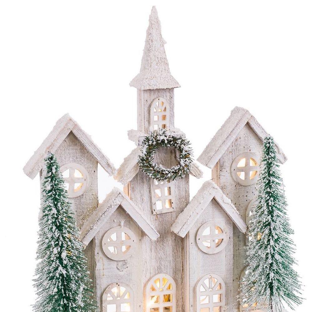 Lolahome Casa De Navidad Con Corona De Madera Blanca Con Luz De 30x10x43 Cm