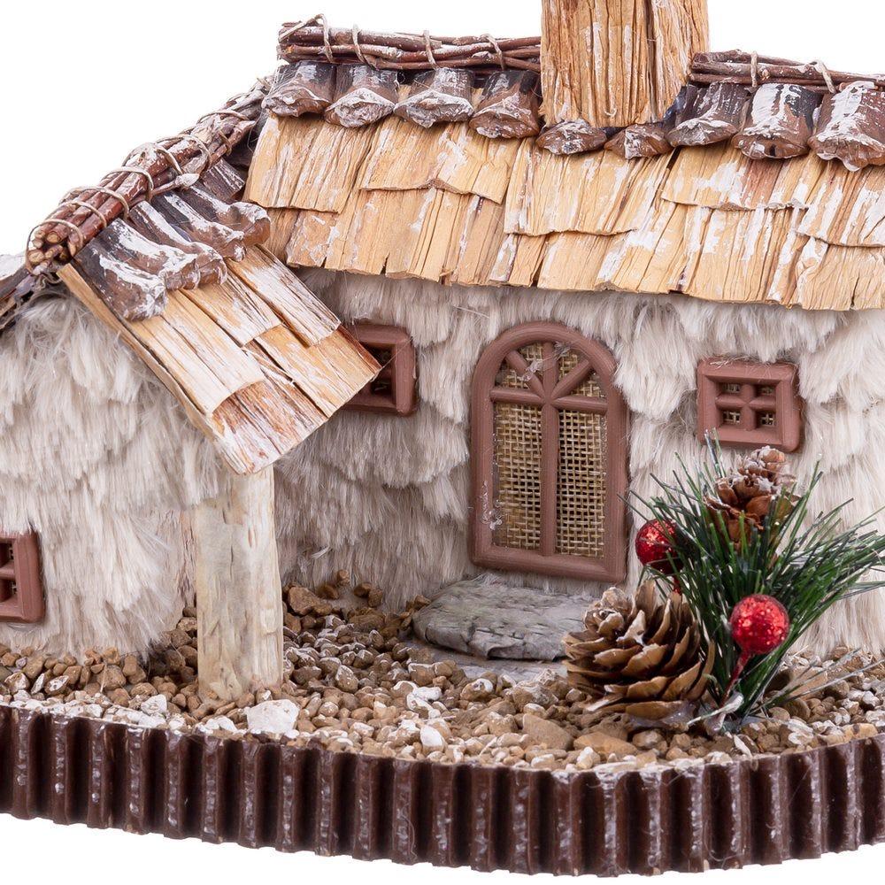 lolahome Casa de Navidad con nieve de tela y polyfoam marrón de 26x18x16 cm