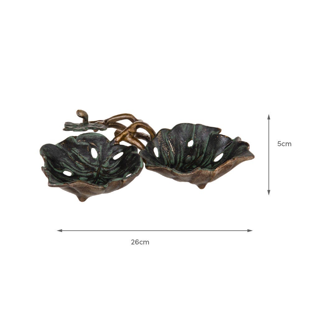 Lolahome Centro De Mesa De 2 Hojas Dorado Y Verde De Metal Envejecido De 26x26x5 Cm