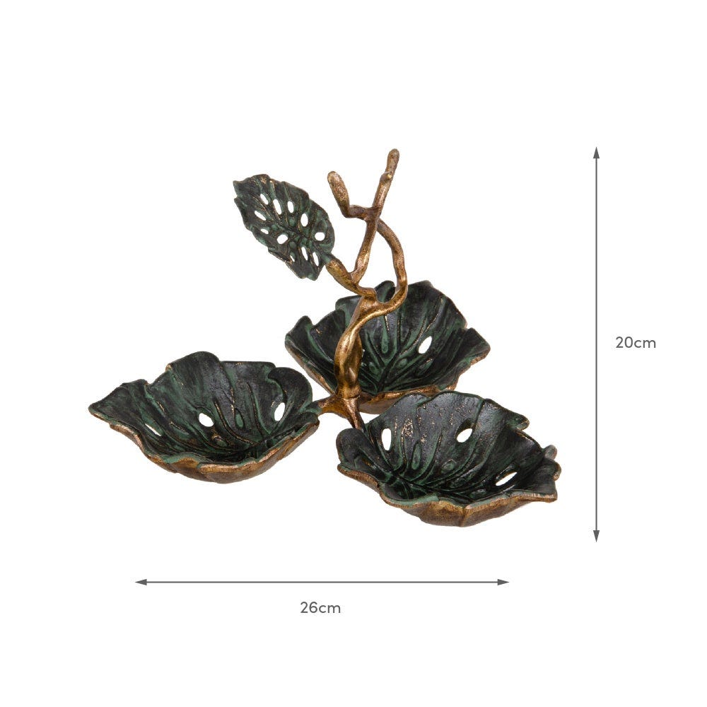 Lolahome Centro De Mesa De 3 Hojas Dorado Y Verde De Metal Envejecido De 27x26x20 Cm