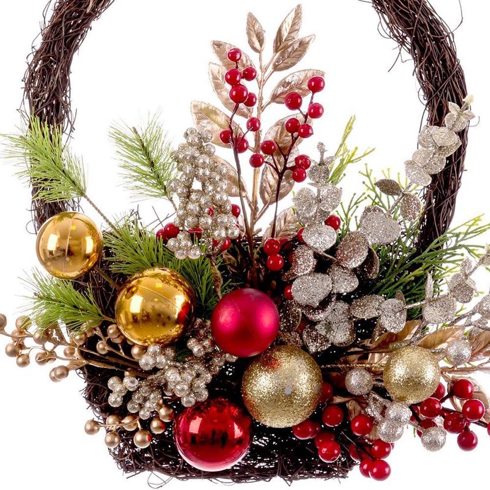 Lolahome Cesta De Navidad Dorada De Fibra Natural Con Bolas Y Acebo De 40 Cm