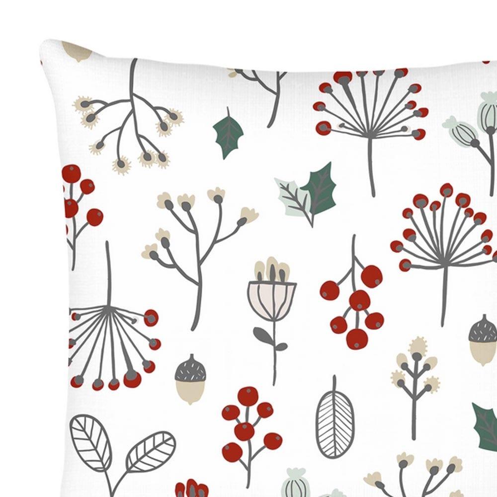 lolahome Cojín Navidad de acebo de loneta blanco roto de 43x43 cm con relleno