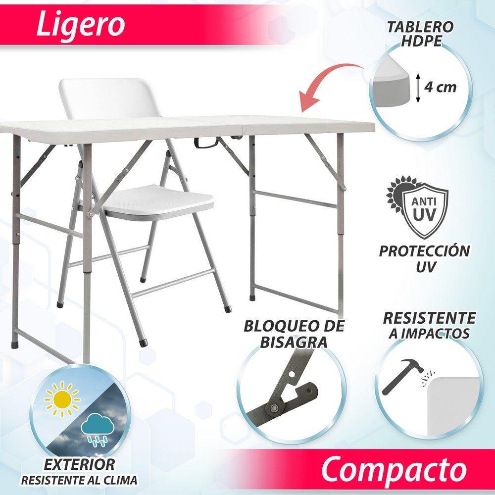 Lolahome Conjunto Mesa 122 Cm Y 4 Sillas Plegable De Acero Anticorrosión Y HDPE. Resistente Fácil Transporte Fácil Montaje. Ideal Acampadas Picnic Catering Jardín Terraza