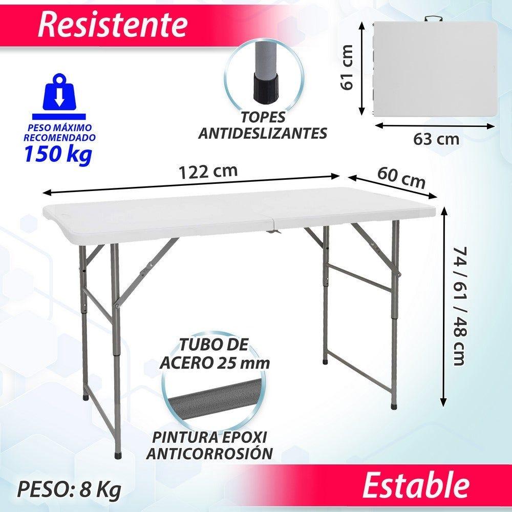 lolahome Conjunto Mesa 122 cm y 4 Sillas Plegable de acero Anticorrosión y HDPE. Resistente fácil transporte fácil Montaje. Ideal Acampadas Picnic Catering Jardín Terraza