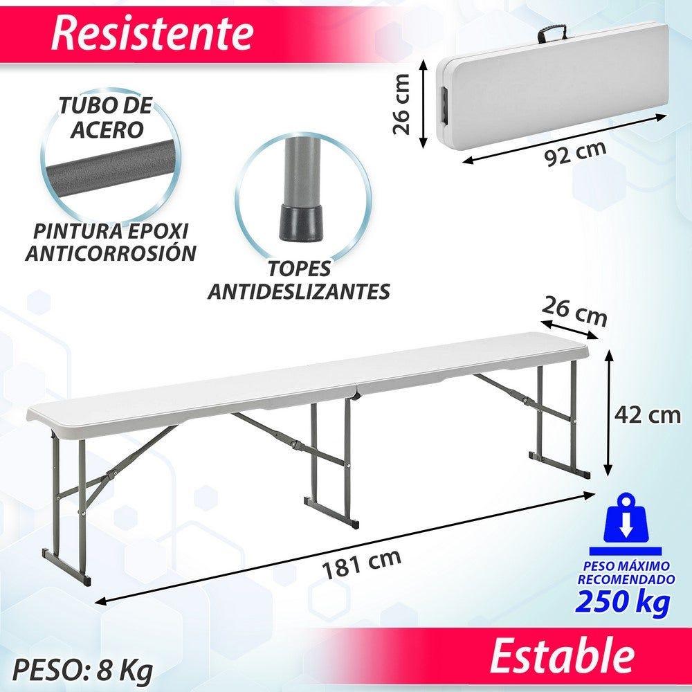 Lolahome Conjunto Mesa 180 Cm Y 2 Bancos Plegable De Acero Anticorrosión Y HDPE. Resistente Fácil Transporte Fácil Montaje. Ideal Acampadas Picnic Catering Jardín Terraza