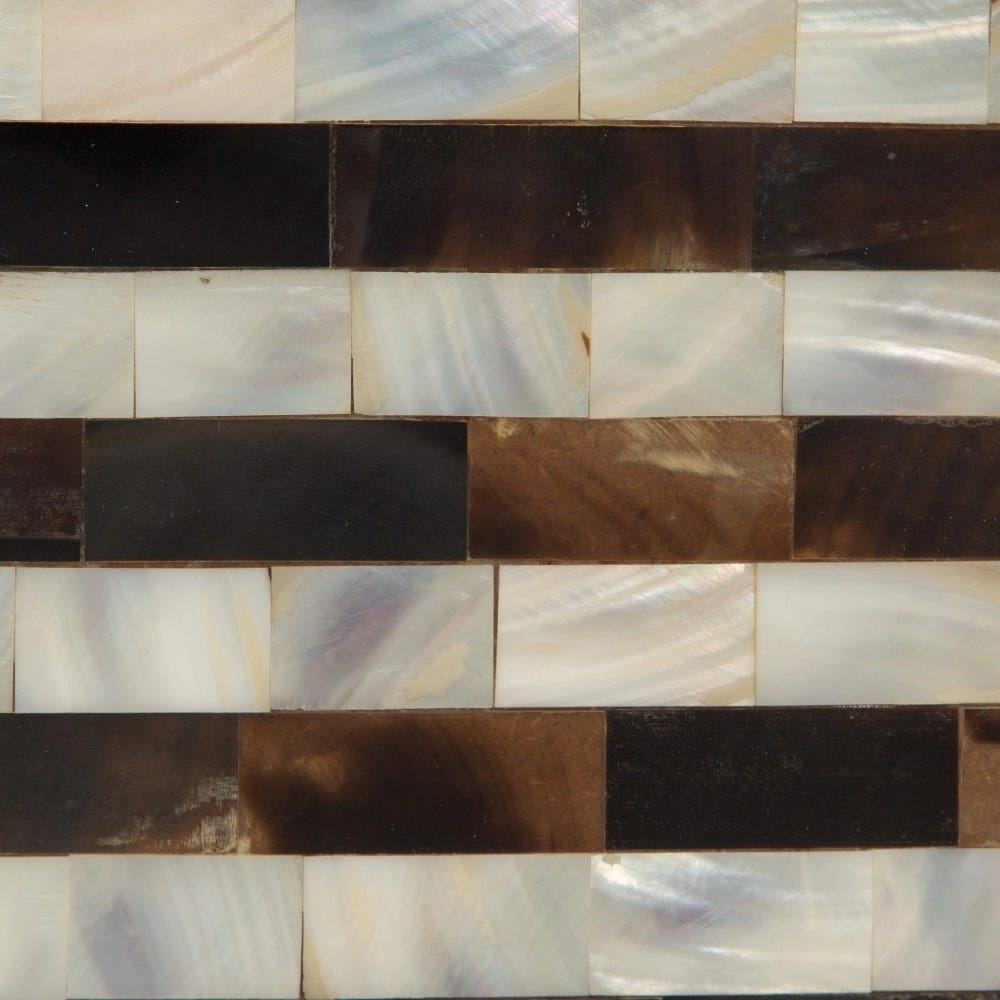 Lolahome Consola Con Mosaico De Rayas Negra De Nácar De 140x35x75 Cm