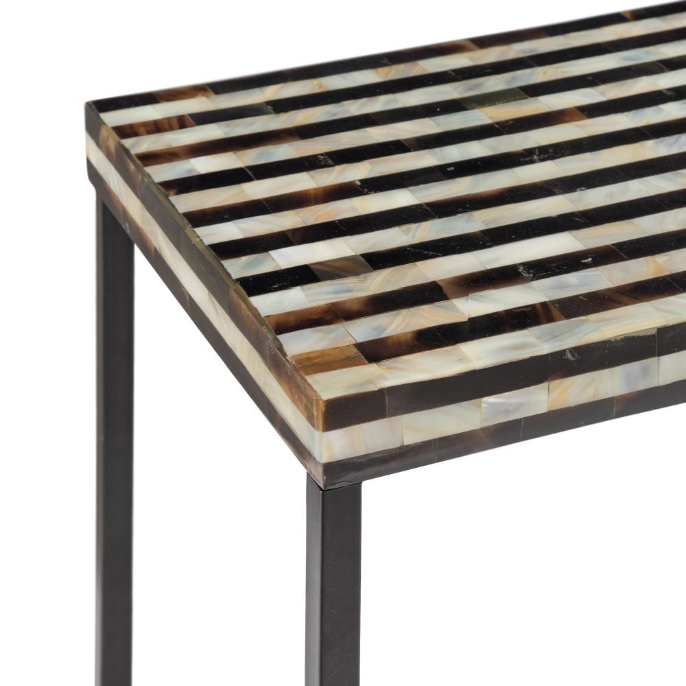 lolahome Consola con mosaico de rayas negra de nácar de 140x35x75 cm