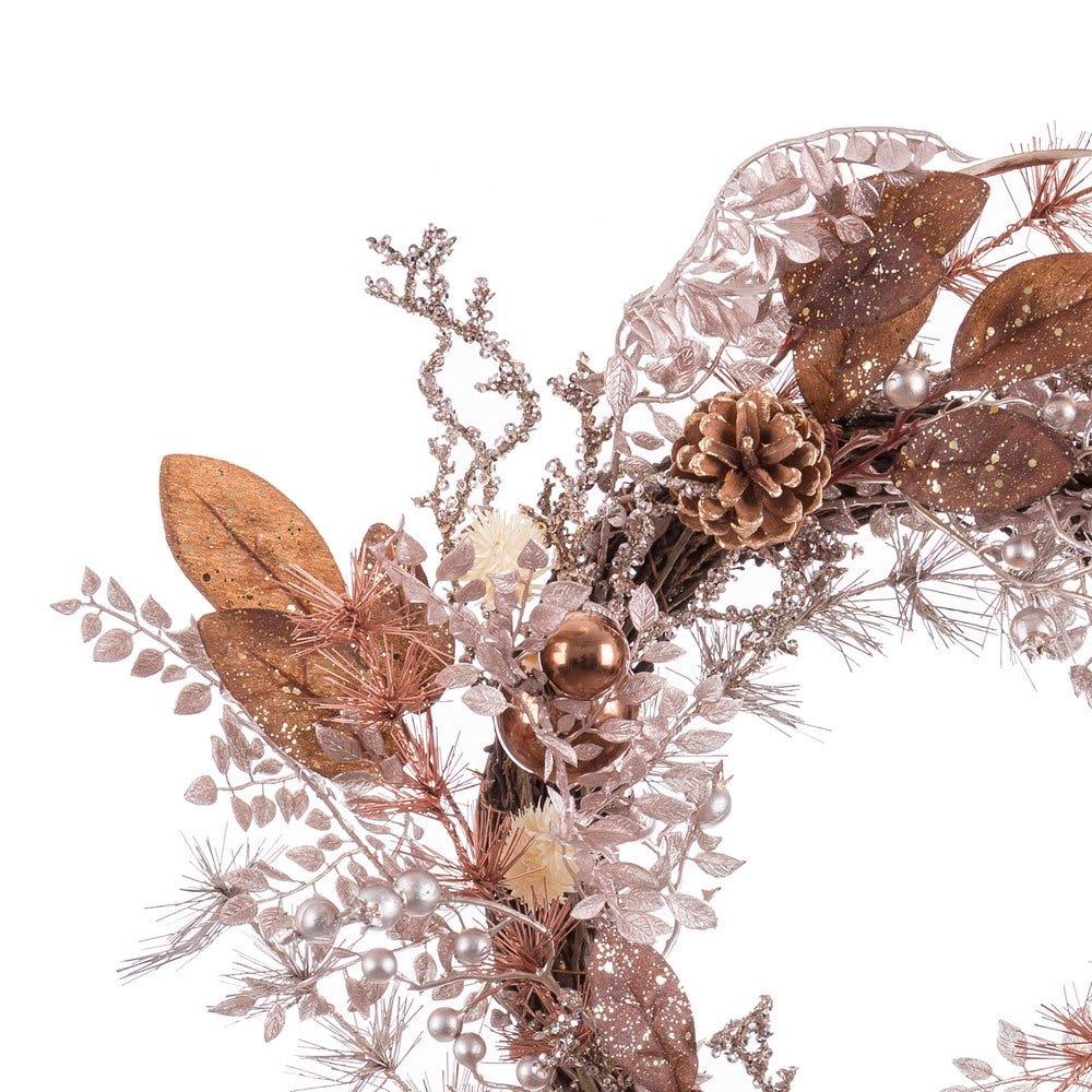 lolahome Corona Navidad acebo piñas y hojas color cobre de tela de Ø 55 cm