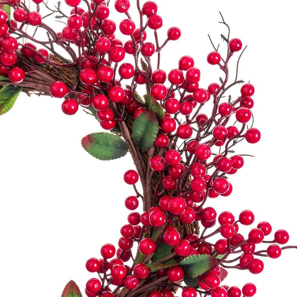 lolahome Corona Navidad acebo rojo de fibra natural y plástico de Ø 45 cm