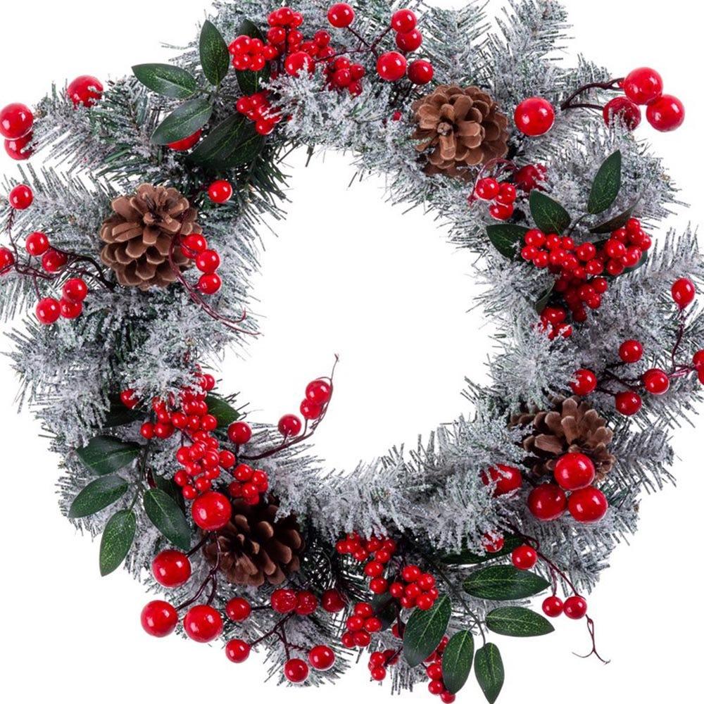 lolahome Corona Navidad artificial con acebo blanca y roja de 40 cm