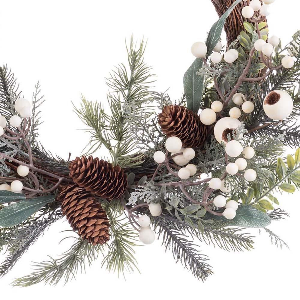 Lolahome Corona Navidad Ramas Piñas Naturales Y Acebo Blanco De 50 Cm