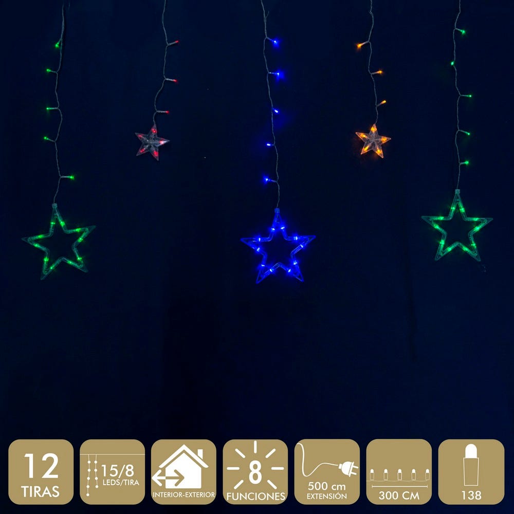 lolahome Cortina estrellas 138 luces led de 3 metros