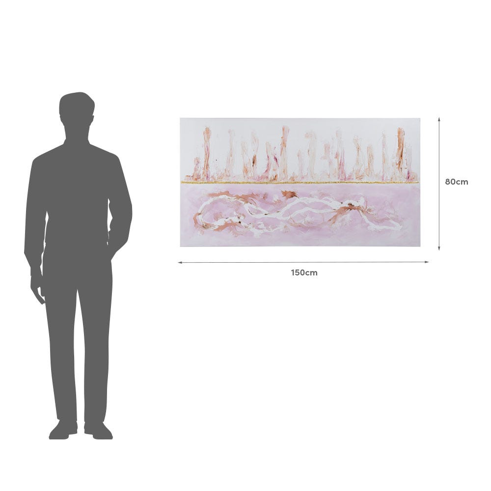 Lolahome Cuadro Cabecero Abstracto Pintado A Mano Sobre Lienzo Rosa De 150x80 Cm
