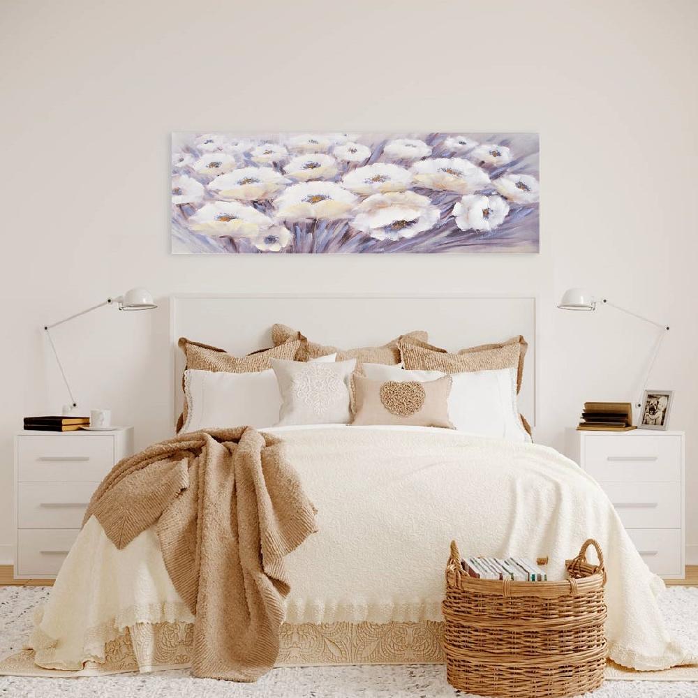 Lolahome Cuadro Cabecero De Flores Fotoimpreso Sobre Lienzo Gris De 150x50 Cm