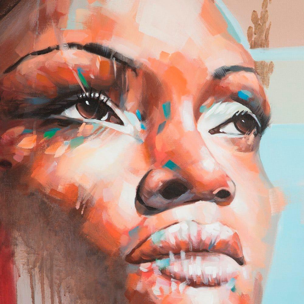 lolahome Cuadro de mujer en lienzo rojo de 100x100 cm