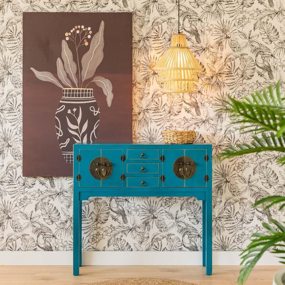 lolahome Cuadro jarrón fotoimpreso en lienzo negro de 80x120 cm