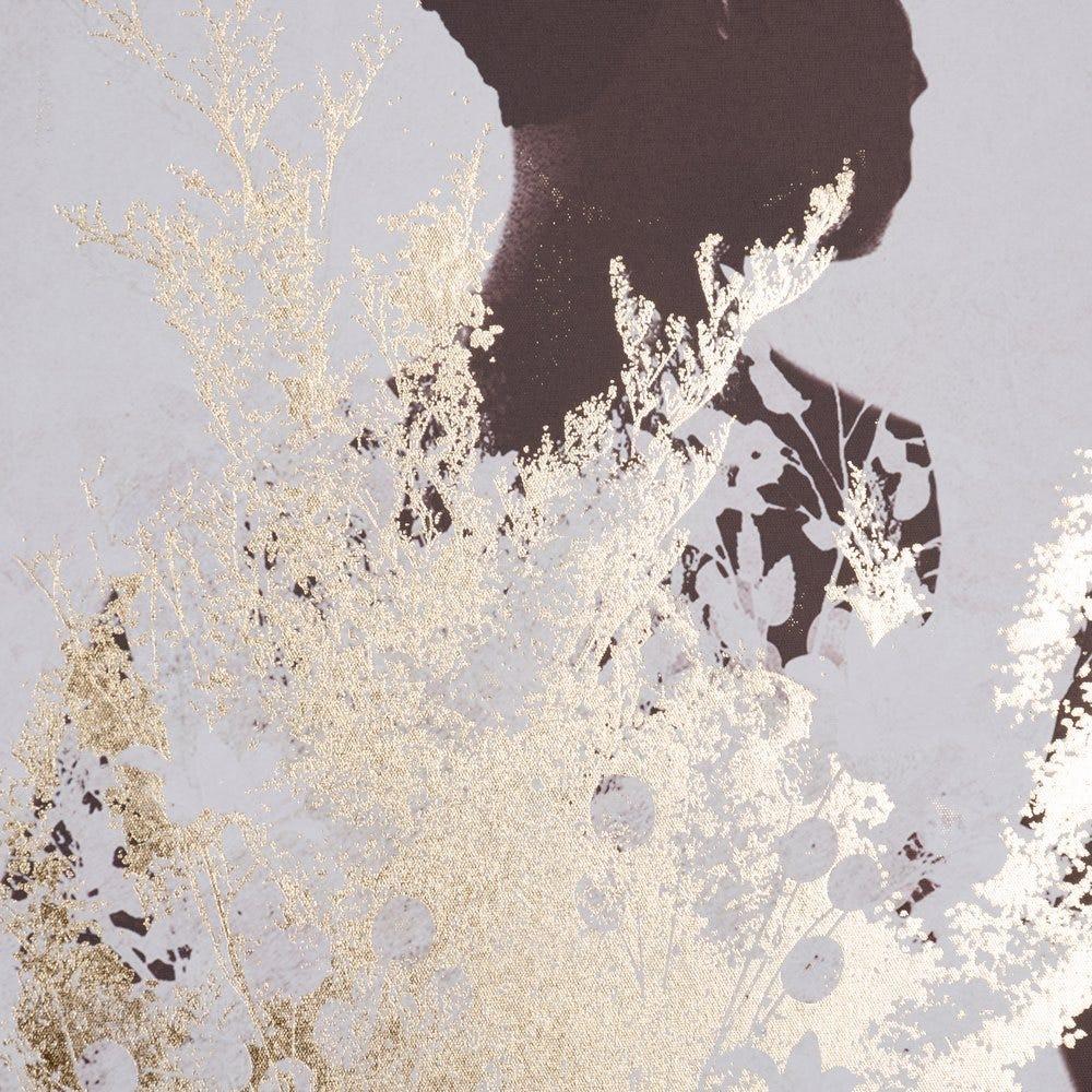 lolahome Cuadro lienzo fotoimpreso de mujer enmarcado de madera blanco y dorado de Ø 70 cm