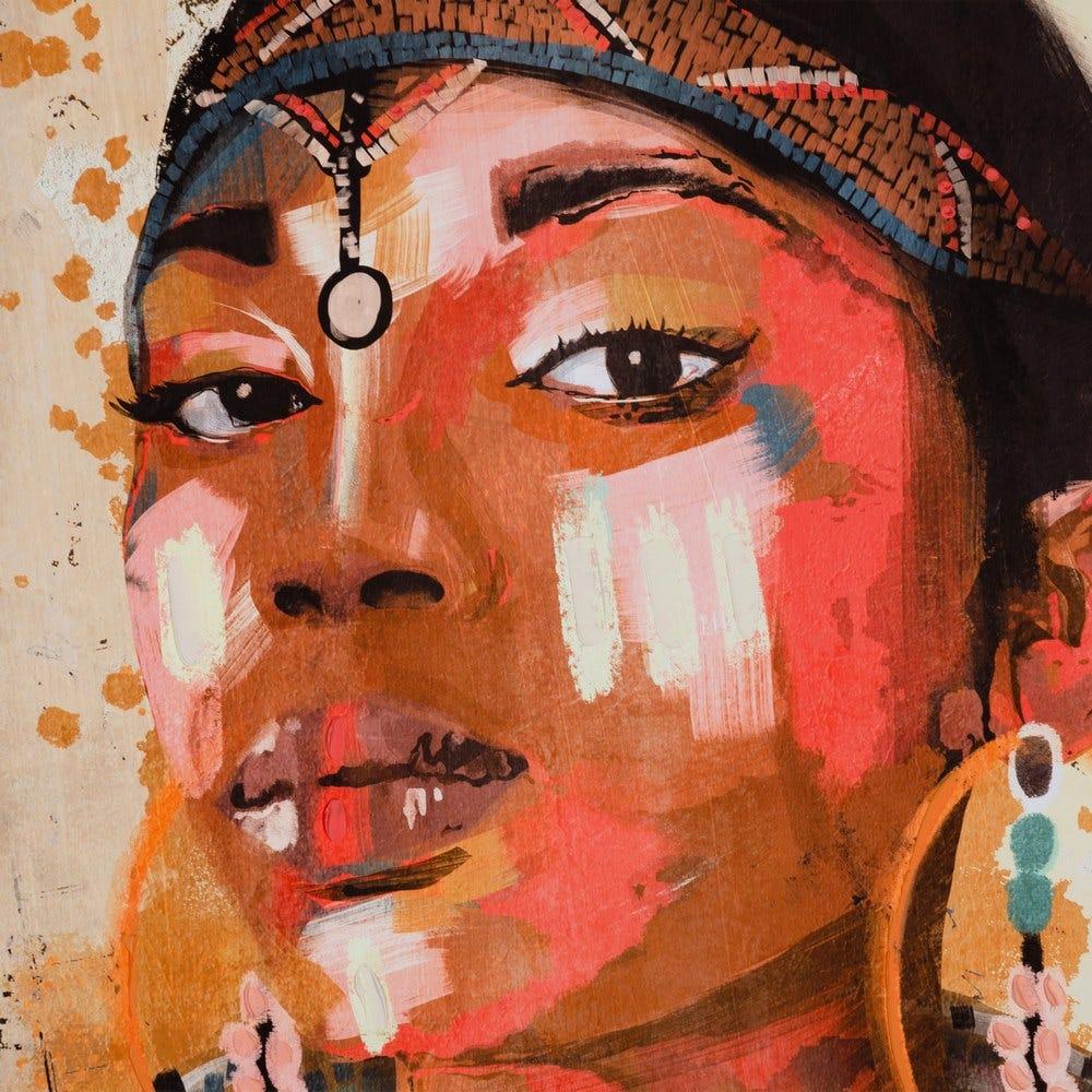 lolahome Cuadro pintura de africana en lienzo enmarcado marrón de 83x123 cm