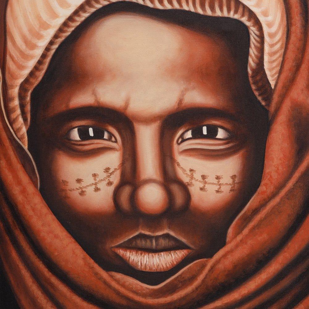 lolahome Cuadro pintura mujer de lienzo marrón y negro de 100x150 cm