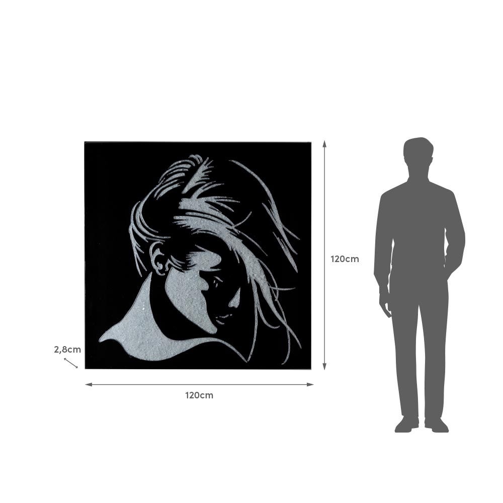 Lolahome Cuadro Pintura Mujer Negro Y Blanco Pintado A Mano Sobre Lienzo De 120x120 Cm