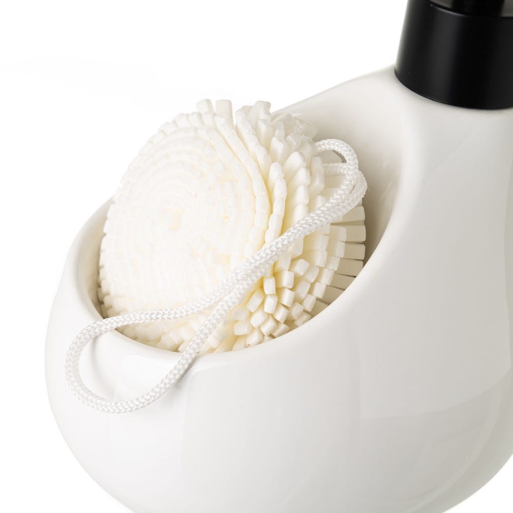 Lolahome Dispensador Con Estropajo Blanco Y Negro De Cerámica De 10x12x17 Cm