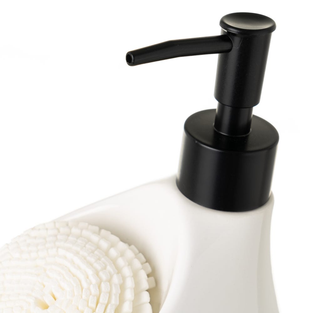 lolahome Dispensador con estropajo blanco y negro de cerámica de 10x12x17 cm