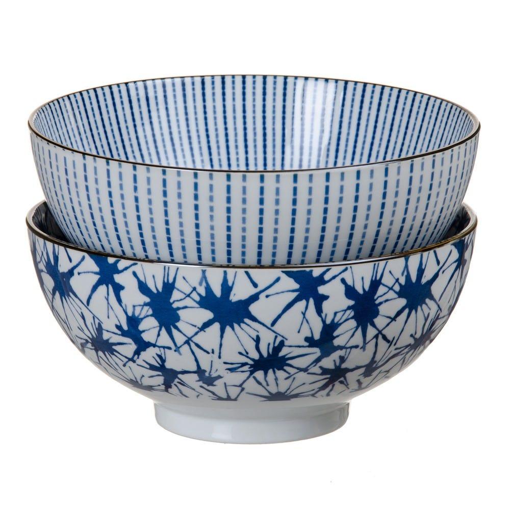 Lolahome Ensaladera Redonda De Gotas Blanca Y Azul De Porcelana De Ø 20 Cm