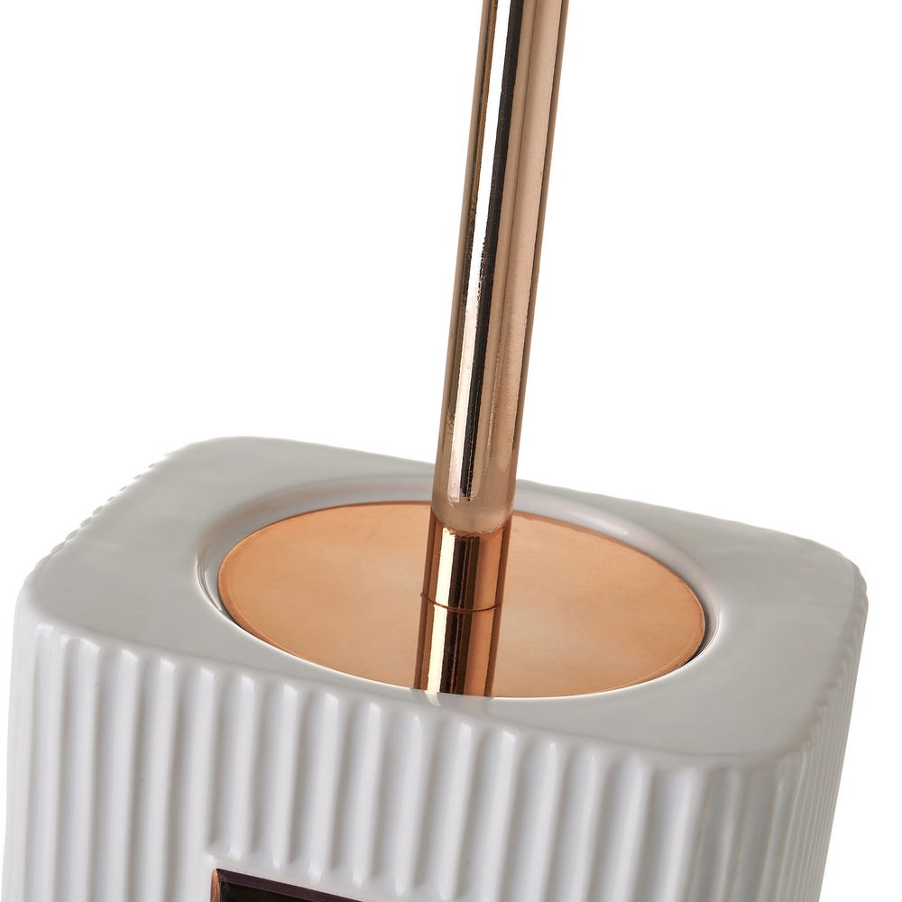 Lolahome Escobillero Acanalado De Cerámica Blanco De 15x12x32 Cm