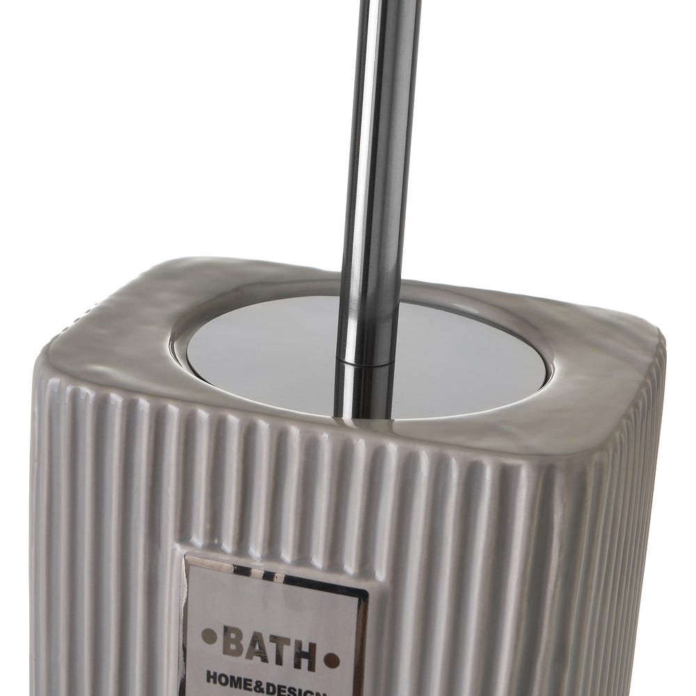 Lolahome Escobillero Acanalado De Cerámica Gris De 15x12x32 Cm