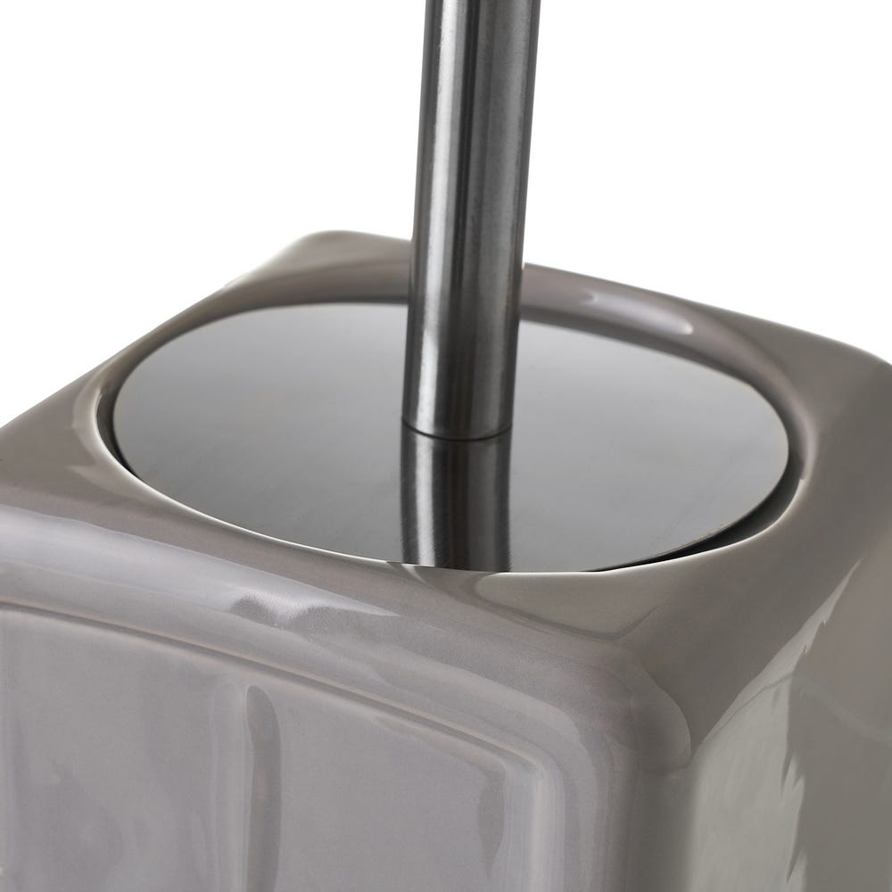 Lolahome Escobillero Con Grabado De Cerámica Gris De 11x11x30 Cm